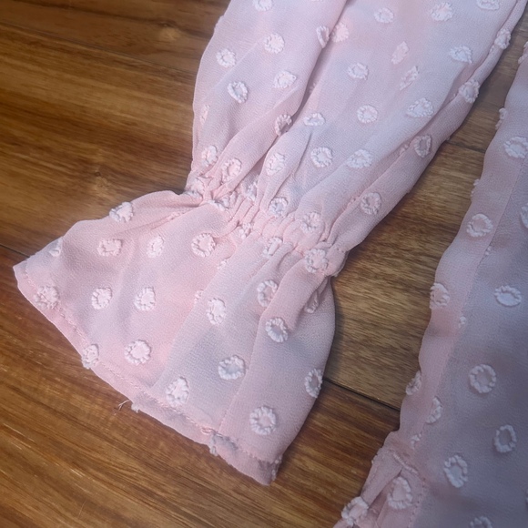 LOFT Petites Blouse‎ Pink Swiss Dot Ruffle Long Sleeve Top SP - Picture 2 of 8